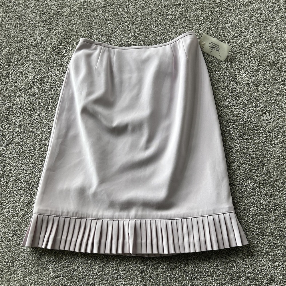 Kasper Skirt Womens 8P Purple Solid Pencil Knee Length Pleated Hem Lined Stretch